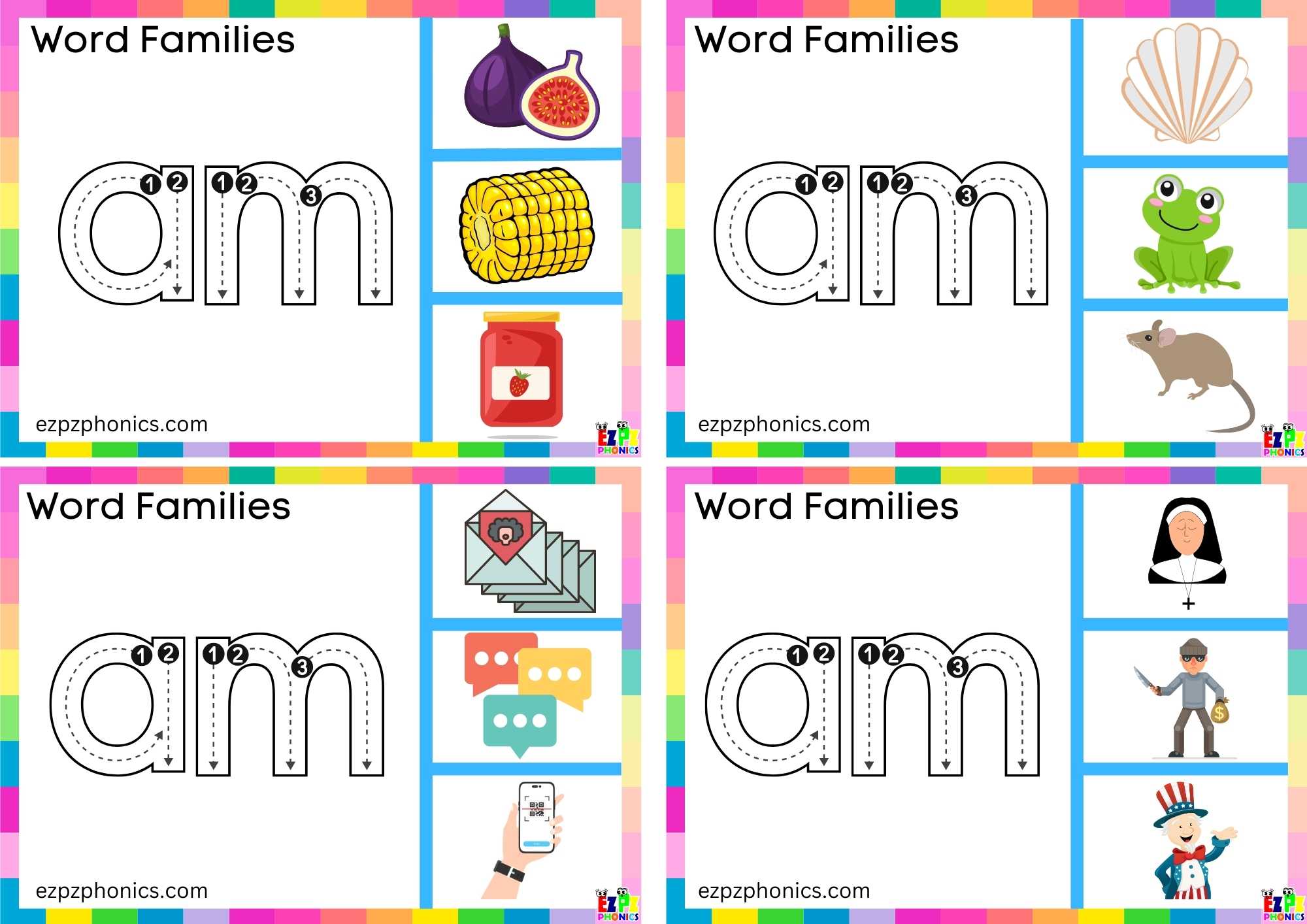 Trace the letters am and clip the image Clip Cards group 2 Word Family am